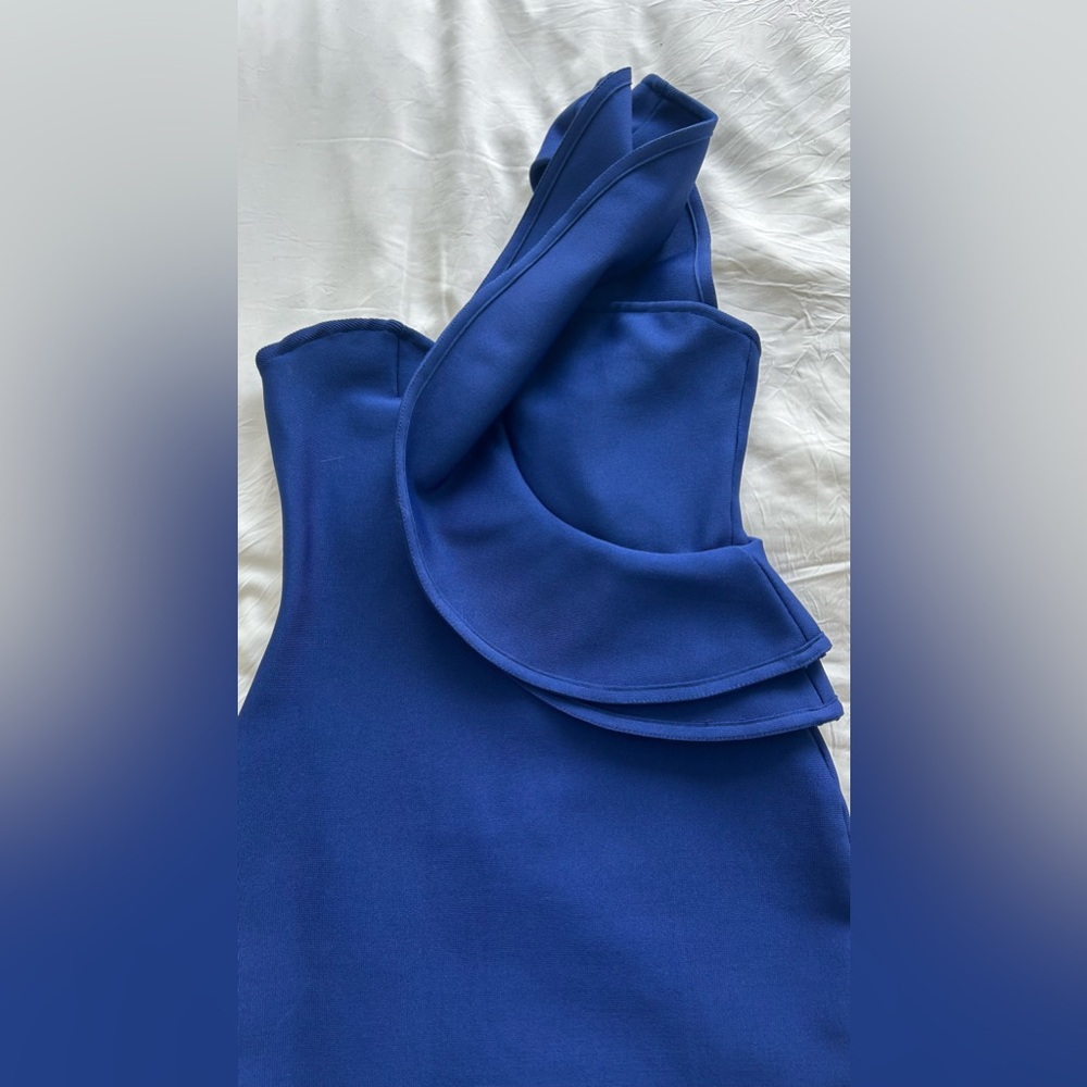 Deep Blue One-Shoulder Ruffle Side-Split High-Qua… - image 8